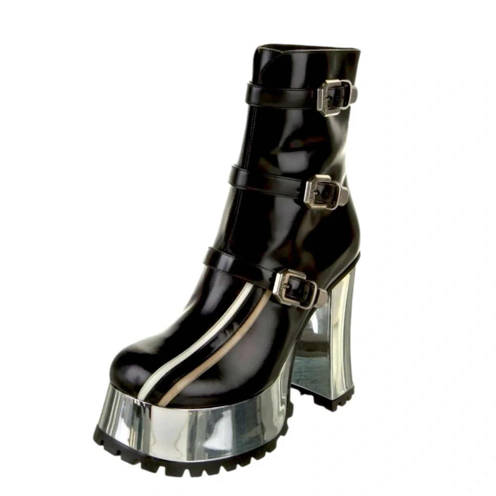 NEW GUCCI AUTHENTICATED ‘EBONY’ PLATFORM LEATHER MOTO BOOTS GUCCI - Picture 3 of 10